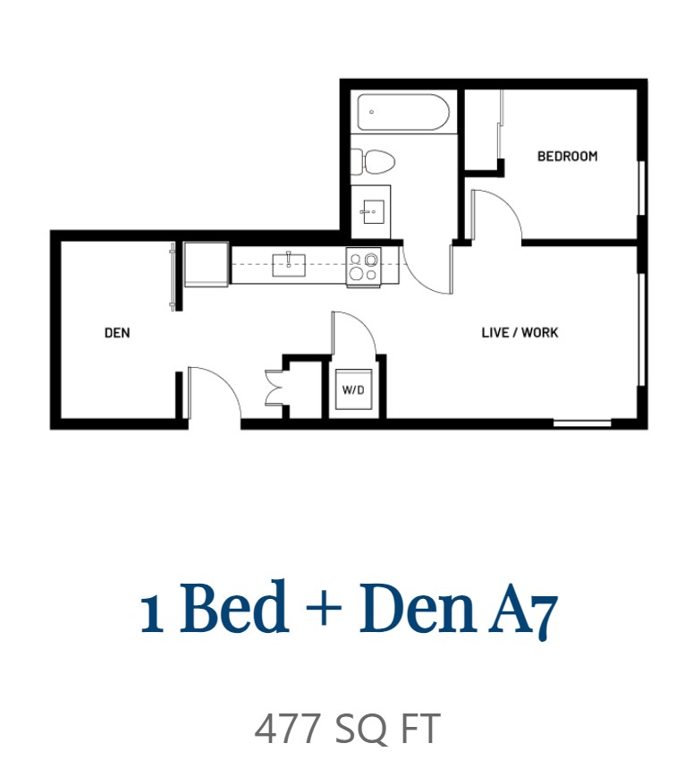 Floor plan for 1 bed, 1 bath, 467 sqft